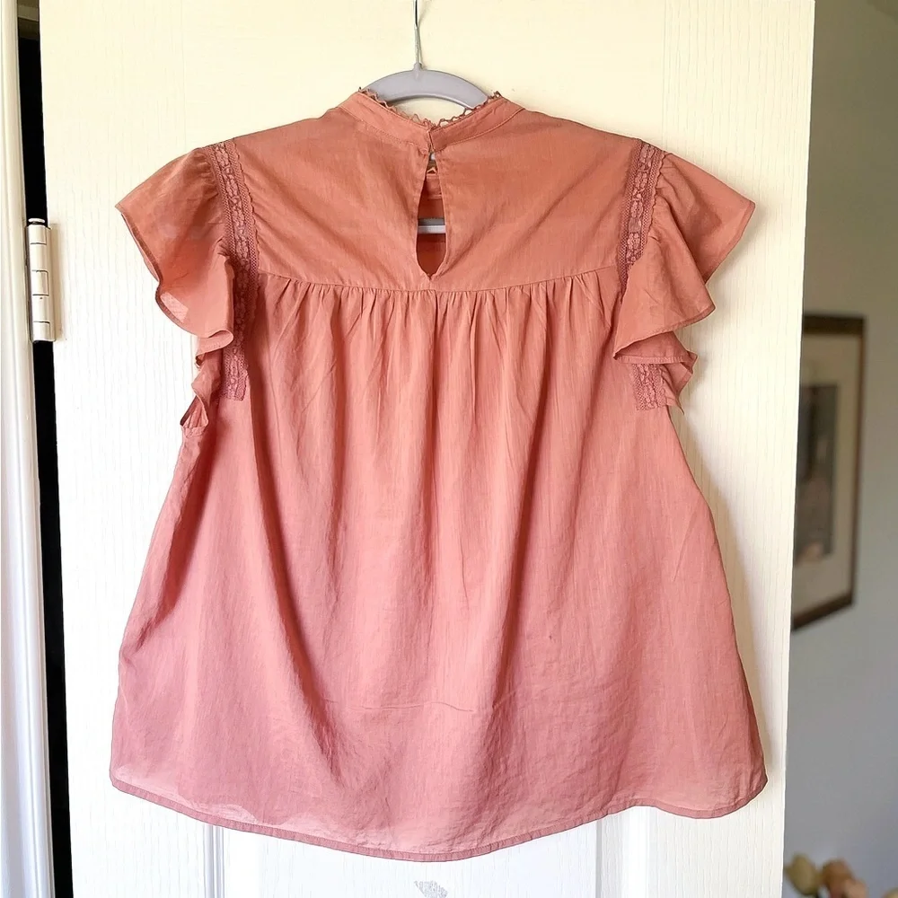 Reformation Dahlia Top Flutter Sleeve Lace Detail Praline XS EUC - Picture 5 of 7